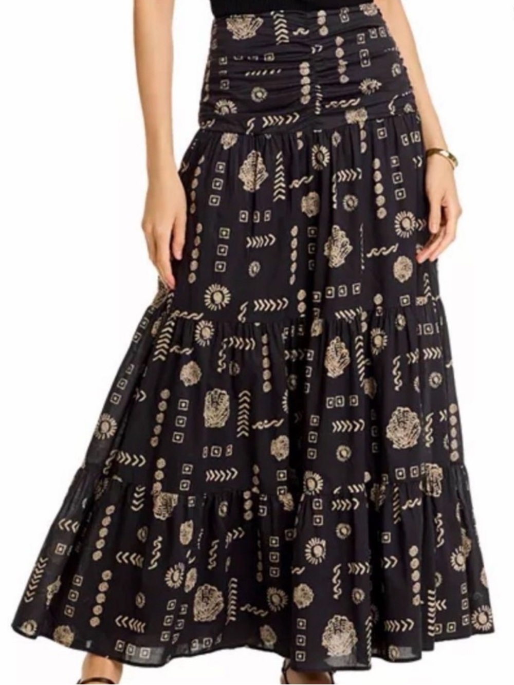 Rails Black Maxi Skirt with Metallic Gold Motif